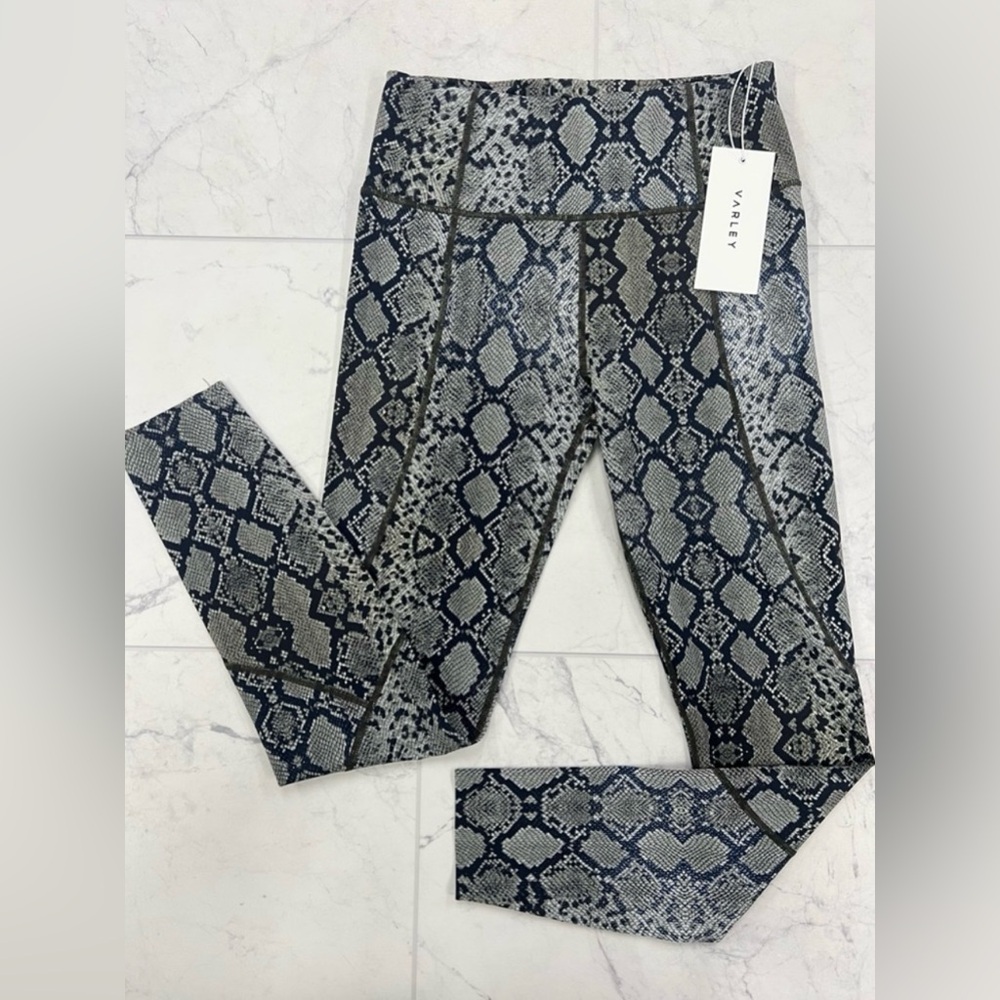 Varley Kensington Dune Python Snake Print Mid-Rise 7/8” Leggings Size Small